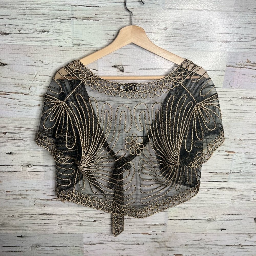 Joseph Ribkoff Black and Gold Sheer Cardigan - Picture 7 of 7